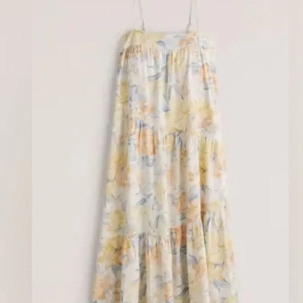 Abercrombie & Fitch Charlie linen maxi dress pastel yellow and blue size M Tall
